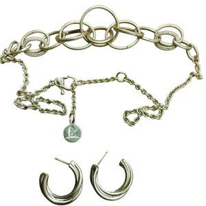 Monet St. Jude Interlocking Rings Chain Necklace Monet Hoop Post Earrings Set